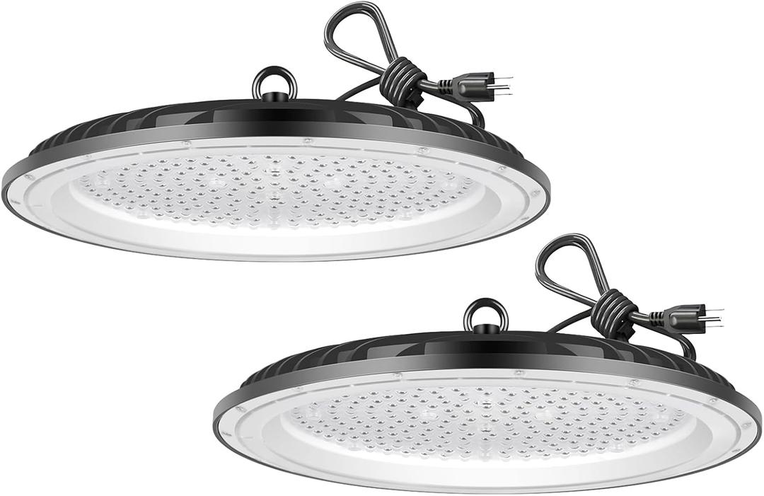 2 Pack UFO LED High Bay Light 200W, 30000 LM 6500K Commercial Lighting Fixture For Warehouse Workshop Barn Factory, IP65 Waterproof, Power Cord Included