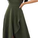 Long Black Formal Dresses for Women Gowns Evening Party Cocktail Dress,Split Elegant V Neck Wrap Ruffle Wedding Guest Dresses, XXL, Army Green