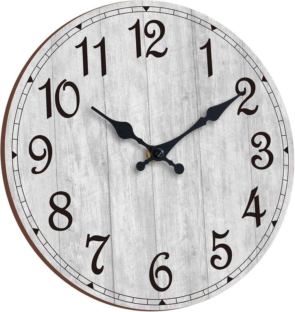 HYLANDA Wall Clock, Gray 16 Inch Wall Clocks Battery Operated Silent Non Ticking, Country Round Clocks Farmhous Wall Decorative for Kitchen, Bathroom, Living Room (C-grey Retro)