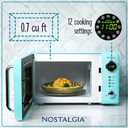 Nostalgia Countertop Microwave Oven with Easy Clean Interior - Retro Microwave with LED Display & Child Lock- Compact 0.7 Cu. Ft. Oven With 12 Pre-Programmed Settings for Quick Cooking- 700-Watts-Aqua