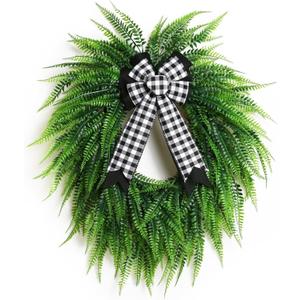 Wreaths for Front Door,22" Spring Summer Greenery Boston Fern Leaf for Outdoor Wreath Home Farmhouse Wall Window Decor
