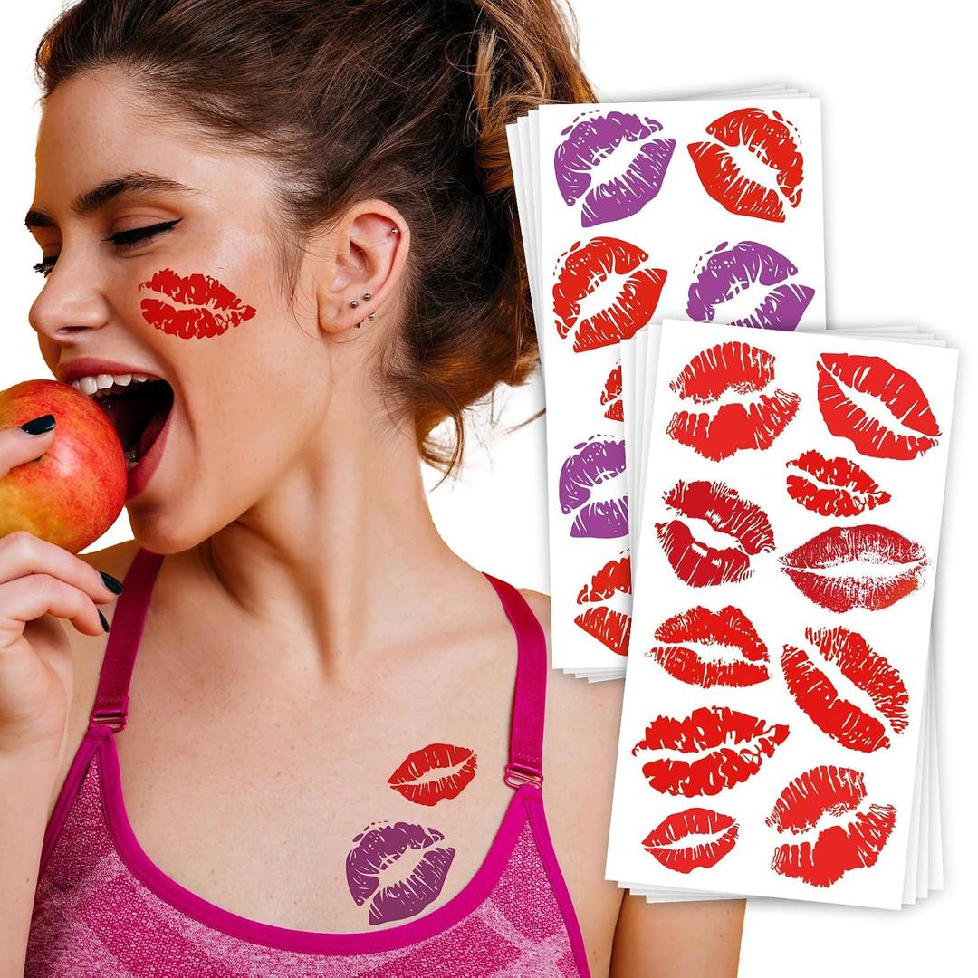 2 x Kotbs 8-Sheet Kiss Lips Temporary Tattoos, Waterproof