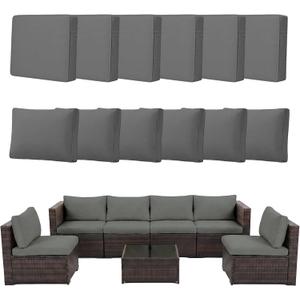 12pcs Outdoor Patio Cushion Covers Replacement, 24" Zippered Outdoor Cushion Covers Waterproof, UV Resistant & Washable Patio Furniture Cushion Covers Waterproof for Patio Sectional, Lght Grayi
