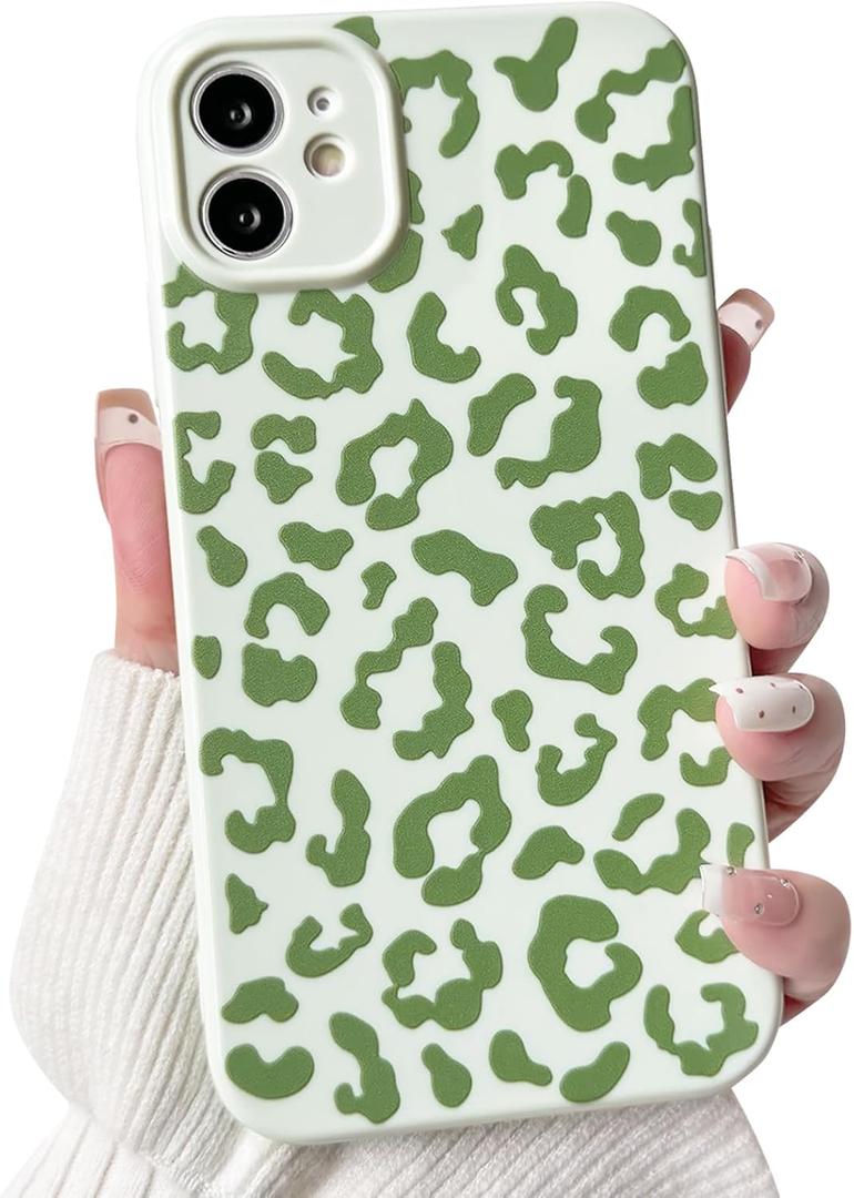 NITITOP Compatible with iPhone 12 Case Aesthetic Cute Leopard Print Pattern for Women Girls Men Trendy Slim Fit TPU Bumper Silicone Shockproof Full Camera Protection Cover - Green