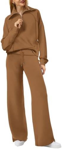 XIEERDUO Lounge Sets For Women 2025 Half Zip Sweatshirt And Wide Leg Sweatpant 2 Piece Outfits Sweatsuit Tracksuit XS