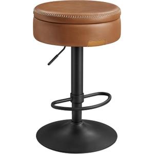 VASAGLE EKHO Collection - 360° Swivel Bar Stool, Height Adjustable Barstool with Storage, Synthetic Leather with Stitching, Mid-Century Modern, Kitchen Bar, Easy Assembly, Caramel Brown, 16.1"D x 16.1"W x 31.9"H