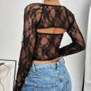 Girece Going Out Tops for Women Long Sleeve 2 Piece Square Neck Tank Top Lace Mesh Sheer Crop Tops Strapless Shirts (Black)