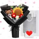 Graduation Crochet Flower Bouquet Set Includes Bear Knitted Sunflower Daisy Bouquet Eucalyptus Greeting Card Gift Bag 2025 Graduation Gift (Black, Knitted Bear)