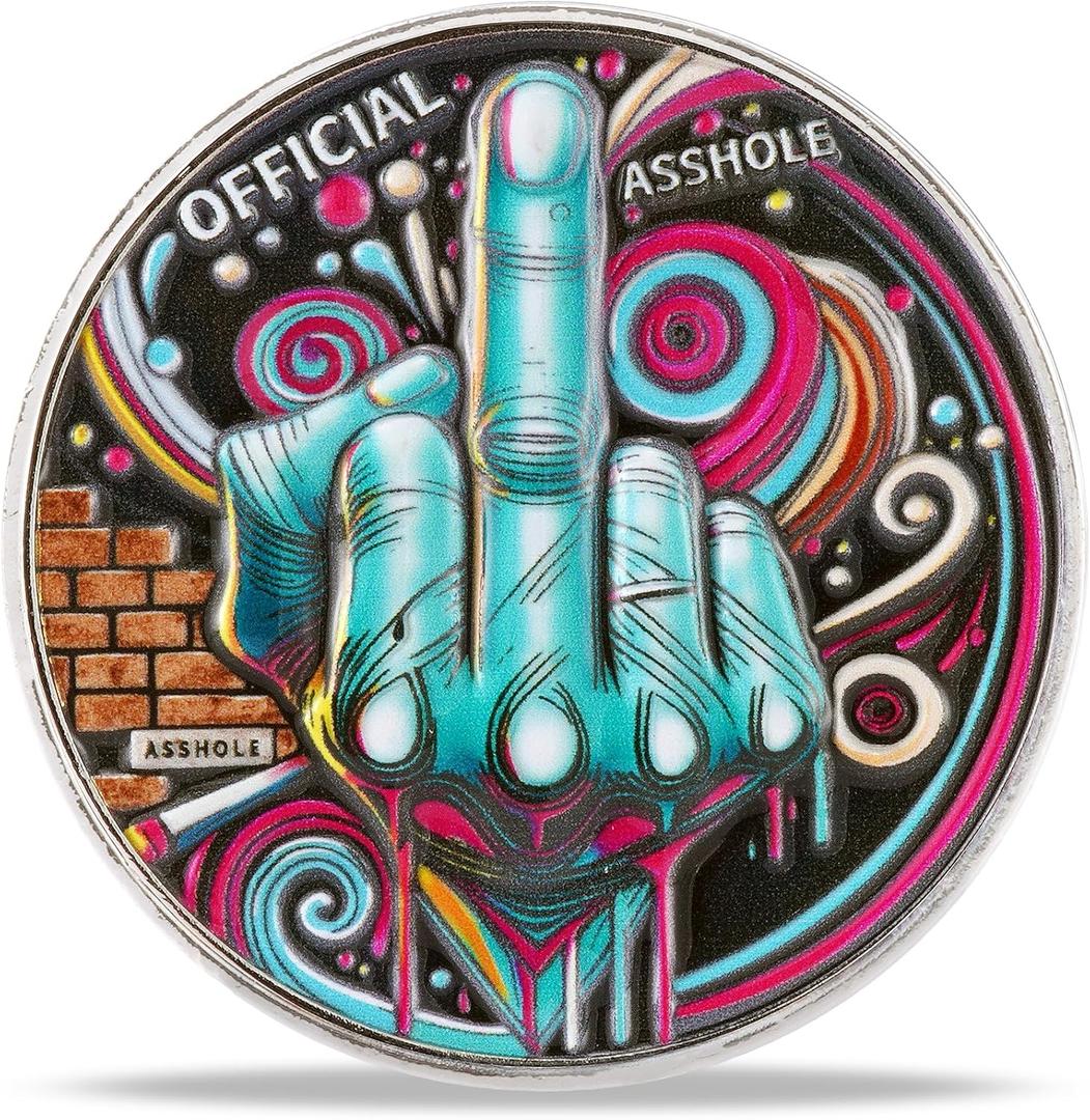 2 x Certified Official Asshole Challenge Coin Graffiti Middle Finger Challenge Token Bold Gag Gift for Friends & Coworkers Funny Collectible for Men & Women