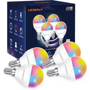 A15 LED Smart Bulb, 5W=40W,Compatible with Alexa, Google Assistant, E12 Base, Dimmable, 2.4G WiFi ONLY, RGB Color Changing, Tunable White 2700K-6500K, Globe Shape, G45 Ceiling Fan Light Bulbs 4 Pack