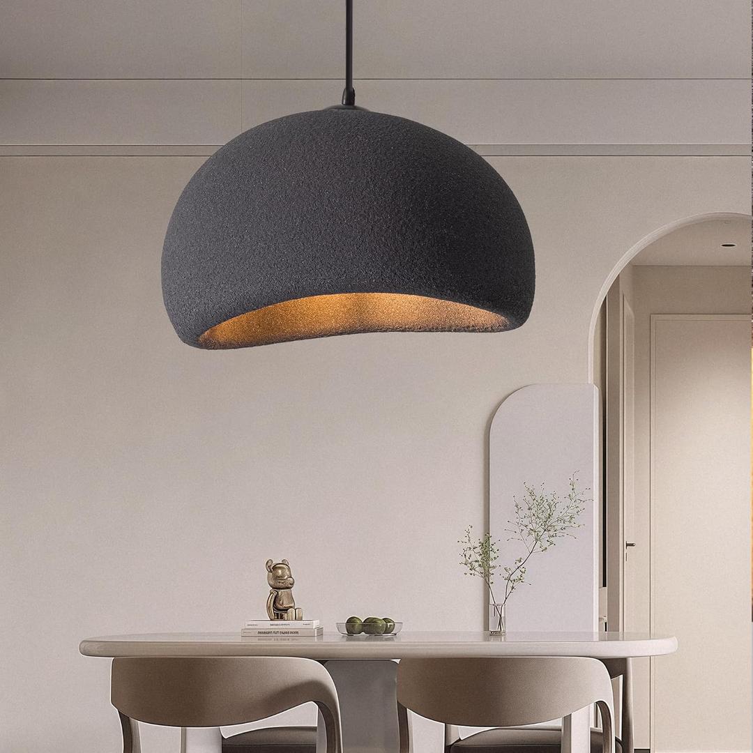 19.7 Inch Pendant Light Fixture for Kitchen Island Dining Room,Japanese Wabi-Sabi Style Bird Nest Shape Hanging Lamp,Black