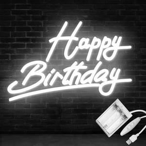 Shellvcase White Happy Birthday Neon Sign Battery Operated, USB Powered Neon Signs for Wall Decor, Adjustable Brightness Happy Birthday Signs(15 x 9.6 inches)