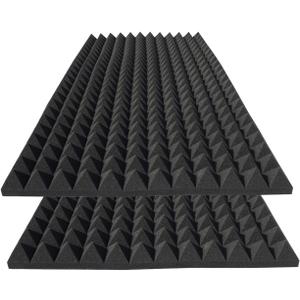 2 Pack Pyramid Sound Proof Foam,48x24x2 Inch High Density Soundproof Acoustic Panel for Wall,Fireproof Studio Foam Reducing Noise & Echo (Black)