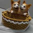 Corgi Figurine Dog Gift Basket Resin Statue Key Bowl Entryway Table Decor Decorative Rattan Style Dog Storage Bowl for Keys Candy Fruit Holder Corgi Lovers Gifts, 7.9 Inch