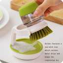 Dish Brush with Soap Dispenser, Dishwashing Kitchen Scrub Brushes Dish Scrubber with Holder Drip Tray, for Cleaning Pan, Pot, Sink(Grey) (Gray)