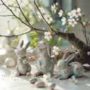 Thyle 3 Pcs Easter Bunny Figurines Distressed Terracotta Rabbit Figures Vintage Resin Easter Bunnies Statue Farmhouse Table Decor for Home Spring Party