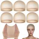 PLULON 6 Pcs Wig Cap for Women, Mesh Stocking Wig Caps Net Closed End Hair Mesh Net Liner Ultra-thin Invisible for Women Men Cosplay Show Halloween Bachelorette Party Music Festivals Daily Life (One Size 6pcs, Nude)