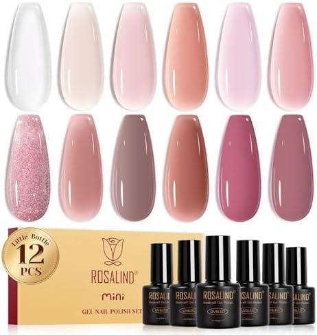 ROSALIND Jelly Gel Nail Polish Set, 12 Colors Jelly Nude Gel Polish Set Pink Milky White Nail Polish Gels Neutral Transparent Sheer Gels Nail Gifts for Women