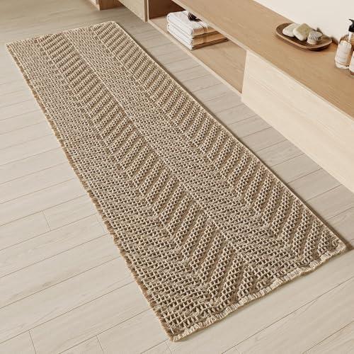 BULULOM Bathroom Runner Rug Super Absorbent Non Slip Long Bath Mat Machine Washable Boho Bathroom Rugs Quick Dry Rug Runners for Hallway Bedroom Laundry Room, Brown, 2'x 6' (24" x 72")