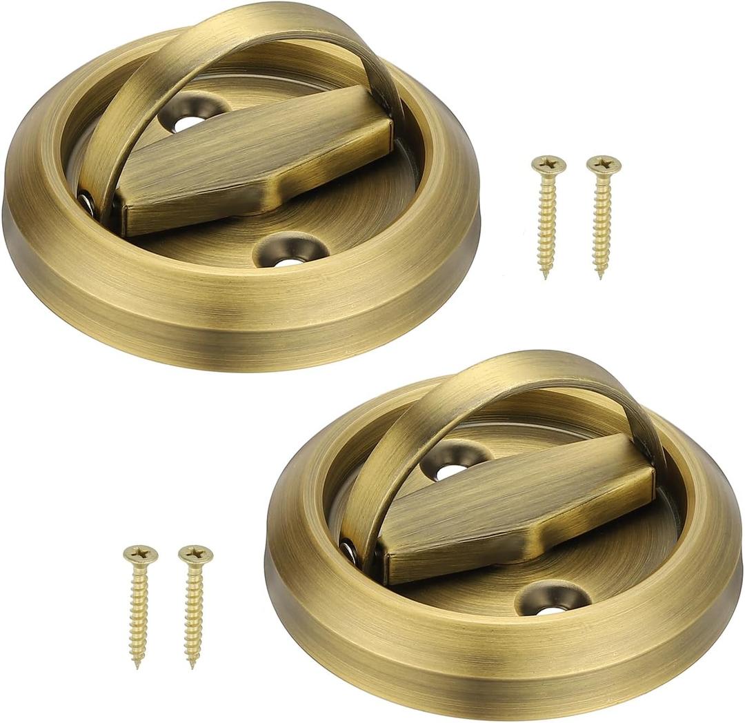 PATIKIL Recessed Door Handles, 2 Pcs Round Flush Pulls Stainless Steel Furniture Locks Hidden Embedded Fireproof Door Furniture Pull Brass