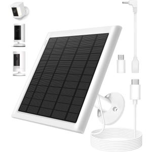 8W Solar Panel for Ring Camera, Solar Panel Charger Compatible with Ring Stick Up Cam/Pro Battery, Spotlight Cam/Pro/Plus Battery, Includes Barrel Plug to USB-C Adapter, IP65 Waterproof, 10ft Cable (White)