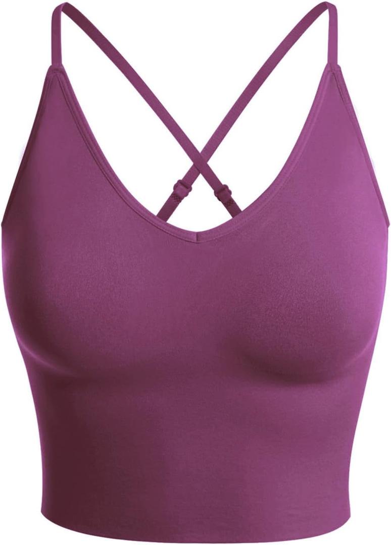 Design by Olivia Women's Casual Seamless Padded Workout Sports Bra Cami Cropped Yoga Tank Top with Adjustable Straps (Plum) SM