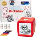 Stickerbox AI Voice-Powered Mini Sticker Maker for Kids Portable Thermal Inkless Printer with 3 Paper Rolls & 8 Colored Pencils Ages 5+, Kid-Safe AI Sticker Printer for Screen-Free
