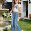Jeans for Girls Baggy Wide Straight Leg High Waisted Tween Denim Pants Y2k Size 12 Skater Light Blue Streetwear