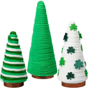 3 Pcs St. Patrick's Day Tree Table Decorations Yarn Wrapped Mini Trees Green St. Patrick's Day Table Top Decor for Farmhouse Indoor Room Kitchen Tiered Tray Shelf Decor Centerpieces