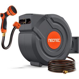 Upgraded Retractable Garden Hose Reel 5/8" x 100 ft 9 Pattern Nozzle Any Length Lock Wall-Mounted Automatic Slow Return 180 Swivel UV Resistant Heavy Duty Hose Reels for Outside