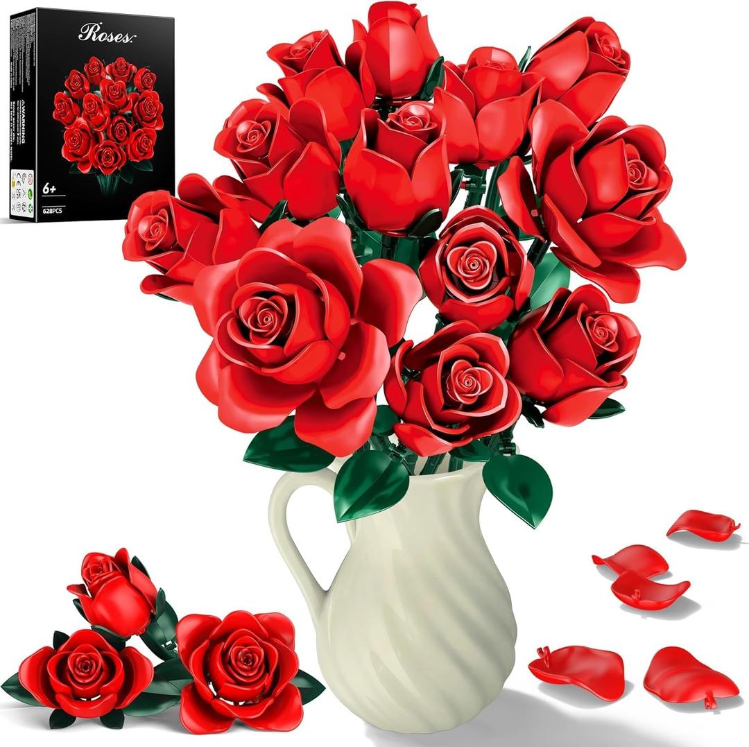 Flower Bouquet Building Set, 12 Kinds Flowers Botanical Collection Decor | Flowers Botanical Collection and Decorative Home for Mother's Day, Birthdays, Gifts Ideal for 6+ Women Girls Adults, No Vase
