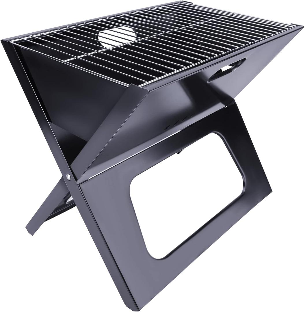 YSSOA 20 Portable Grill Charcoal Barbecue Grill, Folding Grill Notebook Shape, Detachable Collapsible, Mini Tabletop Camping Grill BBQ, Black