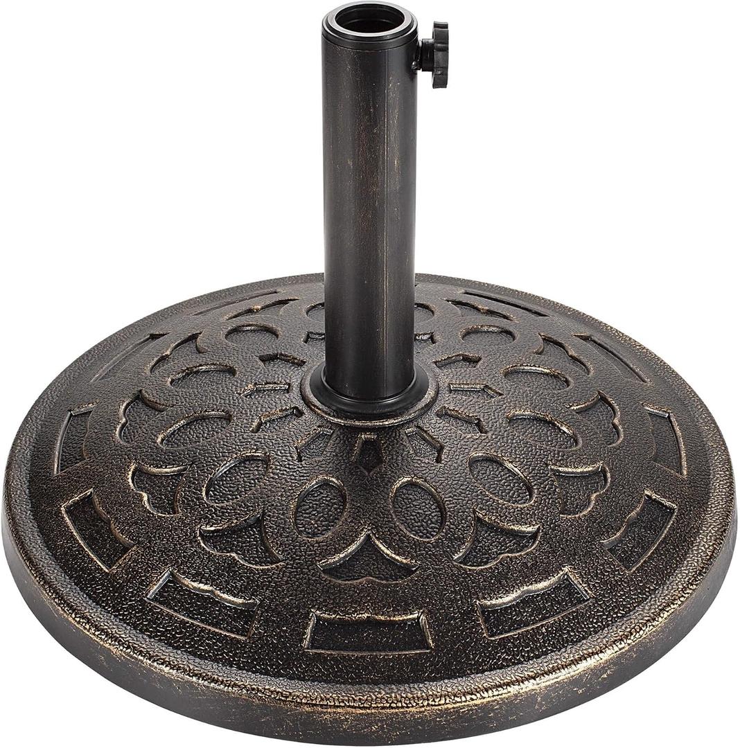 Patio Umbrella Stand - 31 lbs 18.9" Heavy Duty Outdoor Umbrella Base Stand, Market Umbrella Holder for Garden, Backyard, Pool, Beach, No Water or Sand Required, Round Bronze