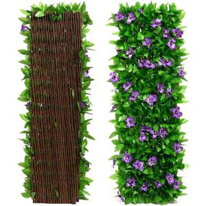 Doefo Expandable Artificial Garden Fence | Faux Ivy Privacy Fence Screen with Violet Flower, Realistic Decorative Patio Fence Greenery Backdrop for Backyard, Balcony, Outdoor (30x180cm (no light))
