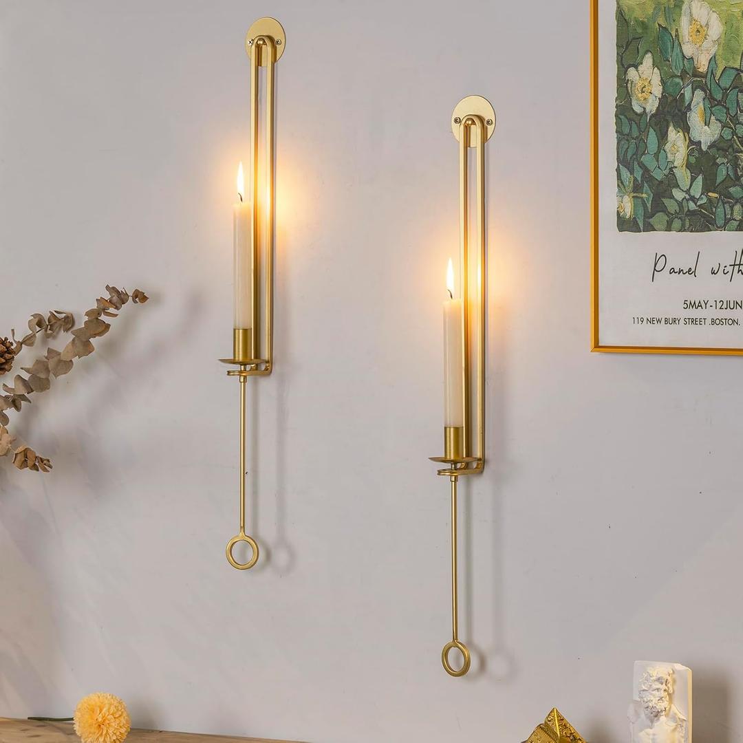 Aimto Wall Sconce Candle Holder Metal Hanging Wall Decorations Wall Candle Holder for Home,Living Room, Bathroom, Dining Room Set of 2Gold