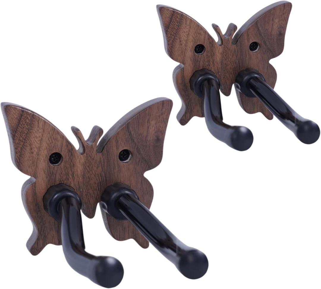 2-Pack Adjustable Butterfly-Shaped Guitar & Bass Hanger - Walnut Wood Wall Mount | Durable, Stylish, and Universal Fit