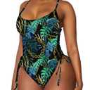 Viottiset Women's Ruched Plus Size One Piece Swimsuit Tummy Control High Cut Cheeky Bathing Suit Turquoise 3XL