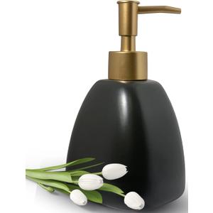 Liquid Soap Dispenser for Bathroom with Gold PumpDish Soap Dispenser for KitchenRefillable Countertop Lotion Ceramics Black Hand Soap Dispenser for Shower 430ml (Pyramid Matt Black Bottle) (Pyramid Black Bottle)