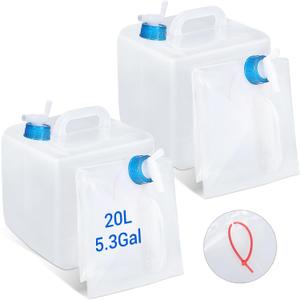 ASEVAT 2 Pcs, 5.3Gallons Collapsible Water Container with Spigot, BPA Free Camping Water Jug, Portable Food Safe Water Storage Containers, Reusable Water Tank for Outdoors, Survival Kits, Hurricanes