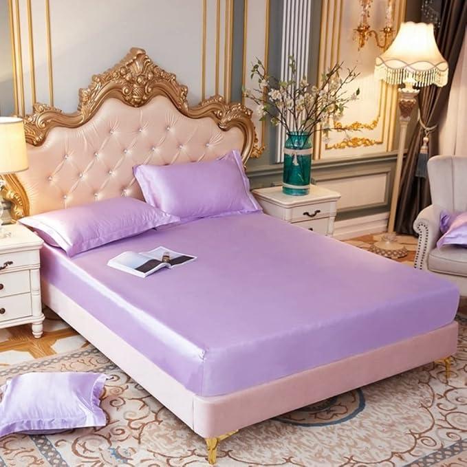 Solid Smooth Satin Fitted Bed Sheets Single Double Bed Elastic Band Mattress Cover, 12,160x200cm 1 pcs
