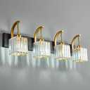Crystal Vanity Lights 4-Light Black Gold Bathroom Vanity Lights Modern Crystal Bathroom Light Fixtures Over Mirror 32.67" Long Vanity Light for Bathroom