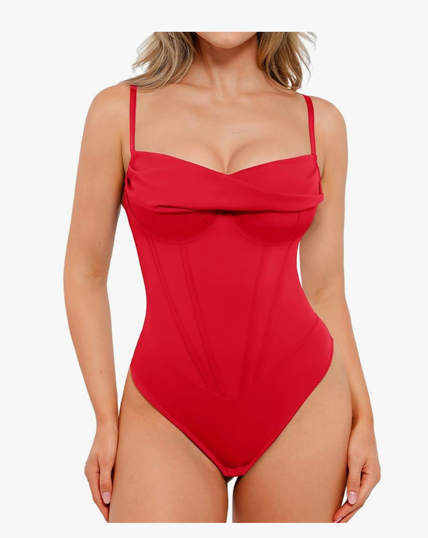 Popilush Corset Bodysuit for Women Tummy Control Shapewear Cowl Neck Tops Concert Outfits Thong Bodysuits Large