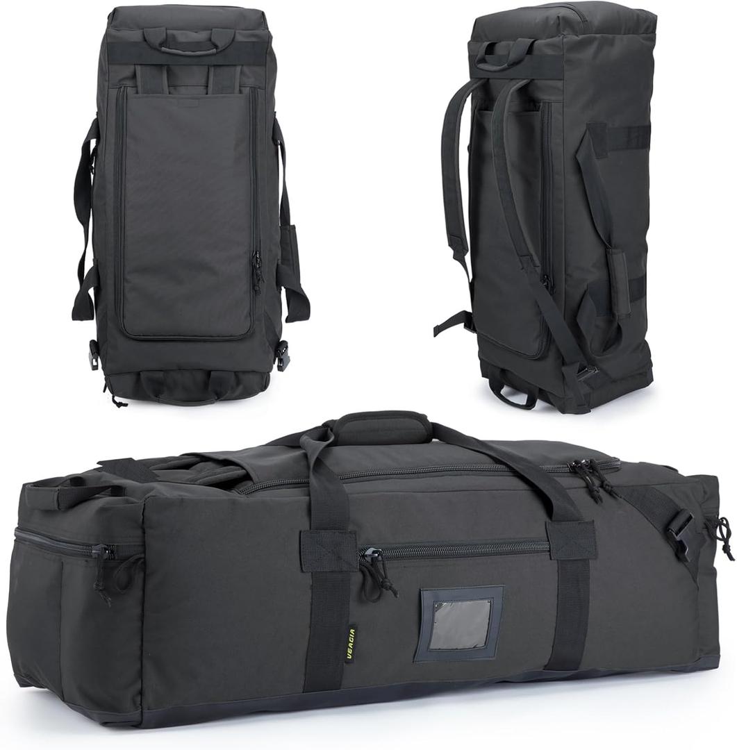 105l Large Duffel Bag For Travel, Gym & Sports - Water Repellent Polyester, Hidden Straps, Shoe Compartment - Perfect Luggage Duffle Bag Or Backpack For Men & Women (Black)