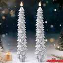 2 Pcs 10 Inch Christmas Tree Candles, Premium Natural Unscented Beeswax Christmas Tree Shaped Taper Candles with Cotton Wick, for Xmas Holiday Decor Party Banquet (Silver)