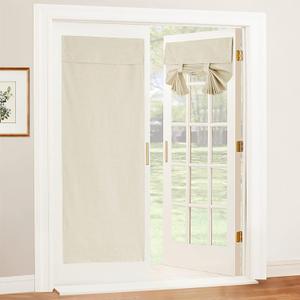 RYB HOME Door Window Curtains 69 inches, 100% Blackout Natural Linen Blended Privacy French Glass Door Window Curtain/Shade with White Layer Coating, W26 x L69, Beige, 1 Panel