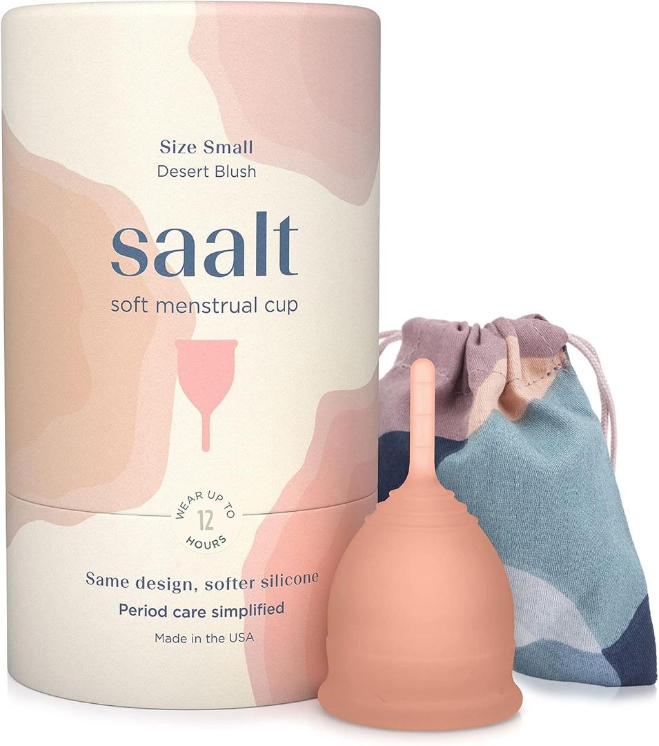 Saalt Soft Menstrual Cup Reusable Period Cup Made for Comfortable, Leak-Free Protection Up to 12 Hours BPA & Latex Free Includes Cup & Carry Bag (Small, Desert Blush)