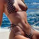 MIYOUJ Women Halter String Bikini Set Sexy Thong Cheeky One Piece Swimsuits Solid Color Bathing Swimwear (Brown, XL)