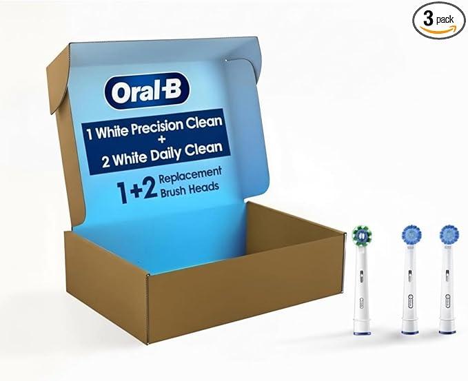 OralB Electric Toothbrush Replacement Brush Heads, Precision Clean, White, 1 Count + 1 Daily Clean White