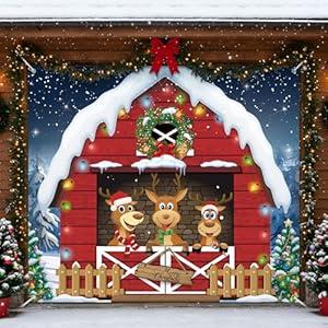 HunnmingRe 7 x 8 ft Christmas Garage Door Banner Decoration Magnetic Garage Door Covers Large Christmas Backdrop Decorations for Indoor Outdoor Xmas Party(Reindeer)