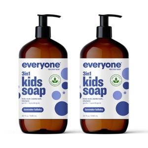 Everyone 3-in-1 Kids Soap, Body Wash, Bubble Bath, Shampoo, 32 Ounce (Pack of 2), Lavender Lullaby, made with Essential Oils for Toddlers, tweens and teens